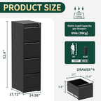 Yukimo 4 Drawer File Cabinet with Lock, Vertical Filing Cabinets for Home Office, Locking File Cabinet Hanging Files for A4/ Legal/Letter, Require Assembly, Black