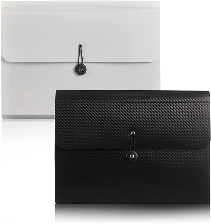 Nicfaec Expanding File Folder with 13 Pockets,Polypropylene, 12.99" x 9.45" x 1.1"for Work, School, Home, Office, Blackwhite(2Pack)