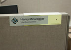 Over the Cube The Original Quality Aluminum, Changeable Cubicle Nameplate Holder, Satin Silver Base, and Polished Yellow Gold Name Plate Holder, (2.25" cubicle wall depth) - Made in the USA
