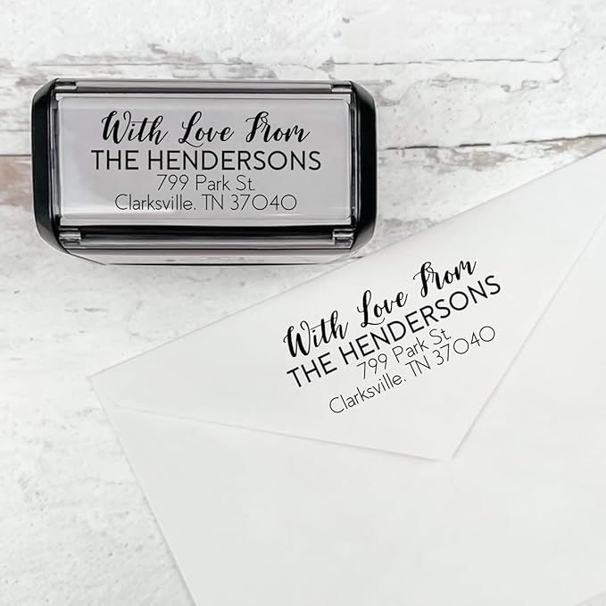 Self Inking Modern Address Stamps | Custom Return Address Stamper (with Love from, Xtra Wide)