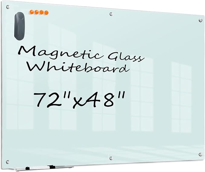 KIZZBY Glass Dry Erase White Board - Magnetic Boards for Wall, 72"x48" Large Frameless Whiteboard for Office, Home & School