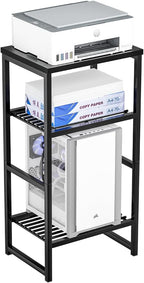 GEORIS 3 Tier Freestanding Printer Stand Shelf for Desk, Black Metal Side Table for Printer, Fax Marchine