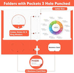 Two Pocket Portfolio Folders, PANDRI 60 Pack 3 Hole Punched 2 Pocket Folders for 3 Ring Binder, Letter Size Paper File Folder for School Office Home Business, Red
