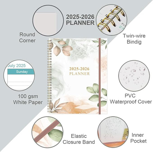 2026-2027 Planner - Weekly & Monthly Planner from January 2026 - June 2027, Planner 2026-2027 with Elastic Closure, Inner Pocket, 8.5" x 11", Rose Leaf
