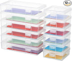 novelinks Stackable Plastic Clear Storage Box Containers with Latching Lid - Art Craft Supply Organizer Storage Containers for Pencil Box, Crayon, Beads (6 Pack Small + 6 Pack Medium -Clear)