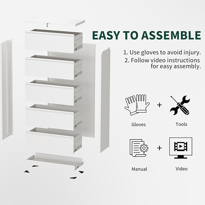 2 Drawer Lateral File Cabinet with Lock, 26.7"W File Cabinets for Home Office, Office Furniture for Organization Hanging Legal/Letter/A4, Metal Filing Cabinet Storage Cabinet, Require Assembly, White