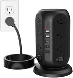 Tower Power Strip with 12 Outlets and 5 USB Ports (2 USB-C), Flat Extension Cord 10 Ft, Surge Protection 1250W Multiple Outlets Charging Station for Home Office Dorm Room