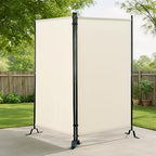 Proman Products - Galaxy 2 Panel Section Privacy Folding Screen Divider, Water Repellent Fabric Room Divider with Black Powder Coated Metal Frame for Indoors or Outdoors (Beige)