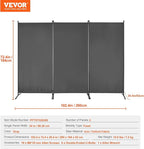VEVOR Room Dividers, 3 Panel Room Divider, Folding Privacy Screen and Portable Partition Divider for Room Separation, Freestanding Room Partitions for Office, Bedroom, Study, Grey