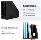 SAYEEC 1Pcs Collapsible Plastic Magazine File Holder Vertical Binder Storage Organizer for Desk Sturdy Upright Desktop Magazine Organizer Folder Rack for Office School Home (3 Compartments, Black)