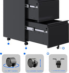 METAN 2 Drawer File Cabinet with Lock, Mobile Under Desk Filing Cabinet for Office Legal/Letter Size, Fully Assembled Except Wheels,Black
