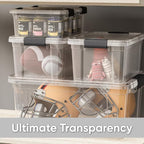 Superio Clear Storage Bins with Lids, Stackable Deep Storage Boxes with Latches and Handles, Extra Small, 4 Pack, Deep Containers for Home, Garage, and Kitchen