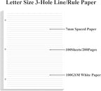 (3-Pack) 3-Hole Line Paper Refills, Letter Size Loose-Leaf Paper, 300 Sheets/600 Pages, 100gsm White Paper, 8.5'' x 11''