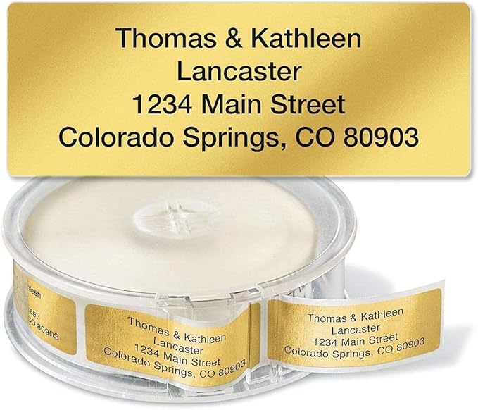 Colorful Images Gold Metallic Foil Rolled Return Address Mailing Labels with Dispenser, Customize with Name & Shipping Address, 500 Self Adhesive, Easy Peel Sticker Label Roll, 3/4" x 2 1/2"