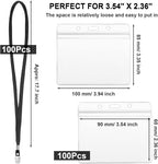 Marspark 100 Sets Clear Name Tags with Lanyard, Lanyards for ID Badges Reusable Strap with ID Holder Plastic Name Badges for Adults Business School Church Conference (Black)