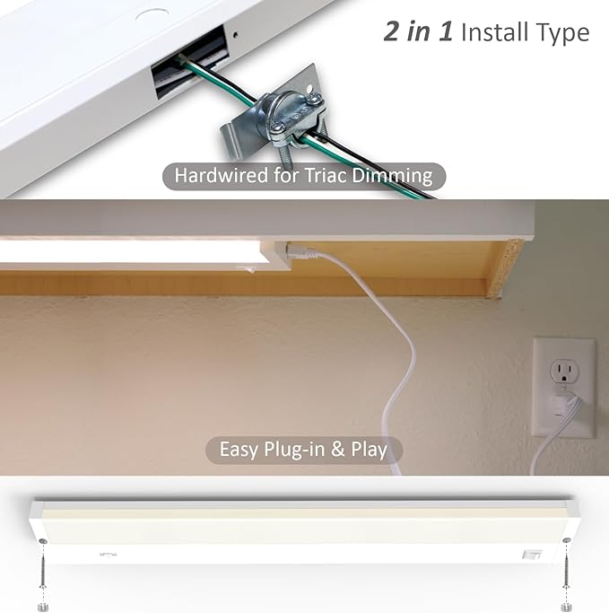 Leetdud LED Under Cabinet Lighting Hardwired or Plug in, 18 Inch 9W, Dimmable 5 Color 2700K/3000K/3500K/4000K/5000K, Linkable Eyes Care Design Counter Lights for Kitchen, Sink, ETL Listed, White