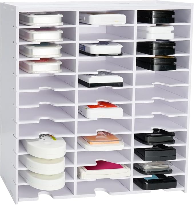 Krafetto 36 Grids Ink Pad Storage Rack, Wall-mountable Stamp Pad Organizer Holder Compatible with Standard Size Ink Pads（Grid Size 4.1" W × 3.9" D × 0.9" H）