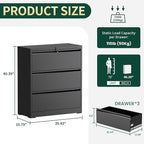 3 Drawer Lateral File Cabinet with Lock, Metal File Cabinets for Home Office, Office Furniture for Organization Hanging Legal/Letter/A4, Metal Filing Cabinet Storage Cabinet, Require Assembly, Black