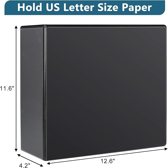 CIXILDTS 4" 3 Ring Binder, Standard 4-Inch Slant-D Ring Binder Fit Letter Size Paper, Presentation View Binders, 6 Packs, Black