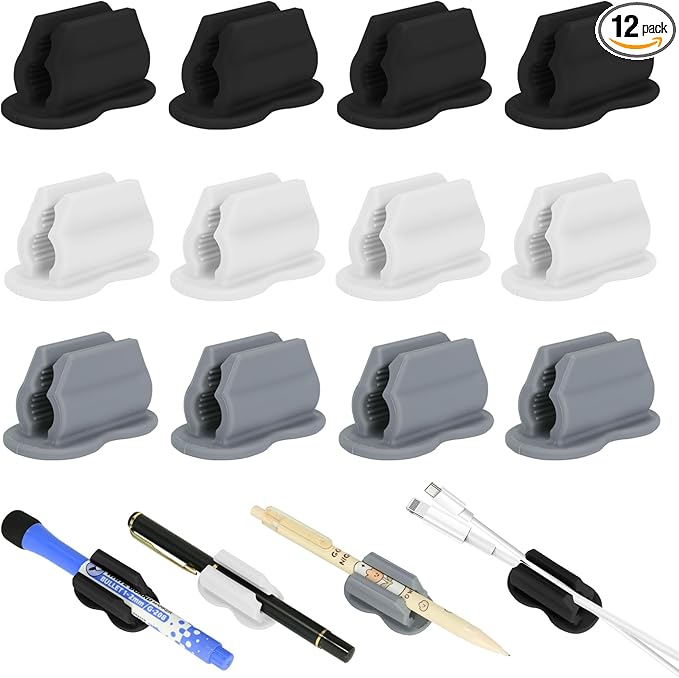 12PCS Pen Holder for Desk, Upgraded Adhesive Pen Pencil Holder for Desk Wall Clipboard Car Silicone Pens Markers Pencils Organizer Teacher Supplies Office Supplies (12PCS Multicolor)