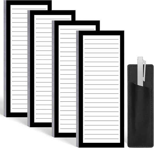 4 Pack Magnetic Note Pad for Fridge with Pen Holder, Totally 200 Sheets Magnetic To Do List, Shopping List, Grocery List, Memo Pads for Refrigerator（Black Border）