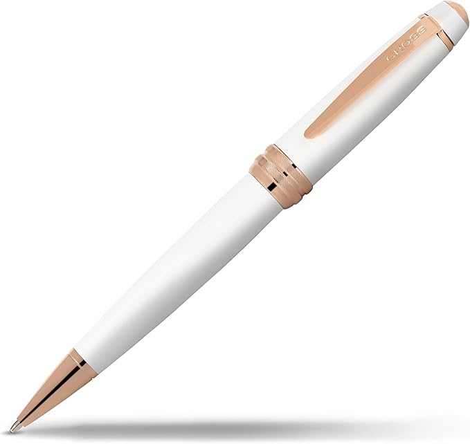 Cross Bailey Refillable Ballpoint Pen Presented in a Premium Gift Box - Medium Point, Black Ink, White & Rose Gold