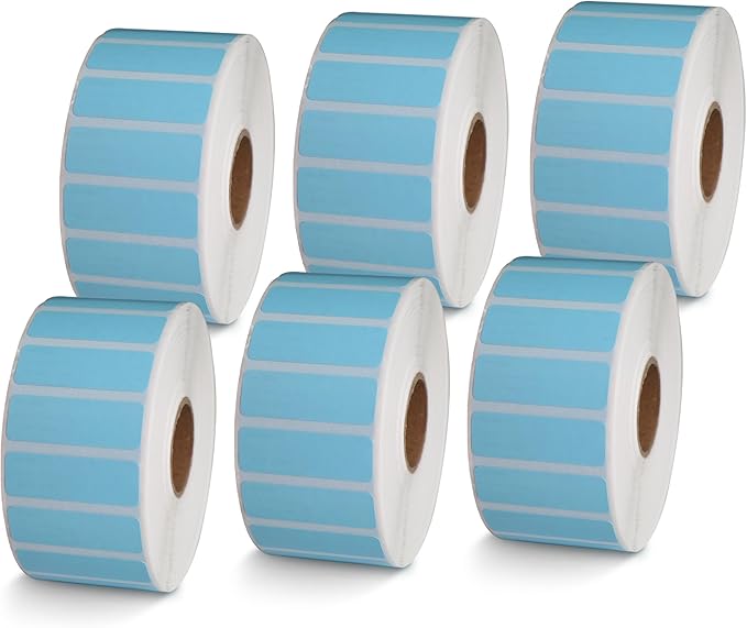 BETCKEY - 1.5" x 0.5" File Folder & Address Labels Compatible with Zebra & Rollo Label Printer,Premium Adhesive & Perforated[Light Blue, 6 Rolls, 14100 Labels]