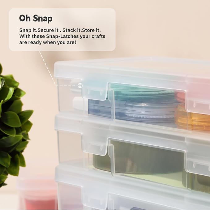novelinks Stackable Plastic Clear Storage Box Containers with Latching Lid - Art Craft Supply Organizer Storage Containers for Pencil Box, Crayon, Beads, Jewelry (6 Pack Large -Clear)