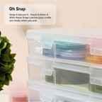 novelinks Stackable Plastic Clear Storage Box Containers with Latching Lid - Art Craft Supply Organizer Storage Containers for Pencil Box, Crayon, Beads (2 Small + 2 Medium + 2 Large -Clear)