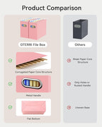 Oterri Cardboard File Organizer Box for Hanging File Folders Letter Size,File Box for Computer Desk,File Cabinet,Working Home,Office,Classroom (Pink, Letter Size - 4 Packs)