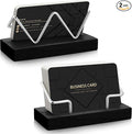 Amyhill 2 Pieces Wood Business Card Holder for Desk Wooden Business Card Display Stand Postcard Holder for Office Home Desktop (Black, Silver)