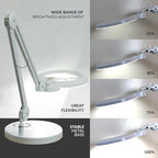 Neatfi XL Bifocal LED Magnifying Lamp, 7-Inch Acrylic Lens, 5D/20D Magnification, Hands-Free, Dimmable, 84 SMD LED, Adjustable Arm for Crafts, Reading, Close Work (White, with Base)