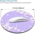IMAYONDIA Cute Purple Mouse Pad Small, Floral Flower Round Mouse Pads, Sakura Cherry Blossom Mousepad, Aesthetic Desk Decor, Anti Slip Rubber Base Mice pad for Computer Office Girl, 7.9 x 7.9 Inch