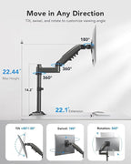 HUANUO Single Monitor Arm, Adjustable Desk Mount for 13-34 inch Screens, Holds 19.8lb, 22.44 inch Max Height, Full Motion Swivel Gaming Monitor Stand with VESA 75x75mm and 100x100mm Compatibility