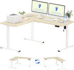 FLEXISPOT L Shaped Standing Desk, 63 x 55 Inch Electric Height Adjustable Corner Desk, Sit Stand Computer Workstation, Preset Controller, Home Office, White Frame with Maple Top