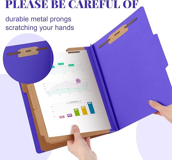 Skyygemm 24 Pcs Classification Folders Letter Size, 3 Divider Pressboard File Folder with Fasteners, Expanding File Organizer Bulk for School Teachers, Office Employee, Coworker, Staff (Purple)