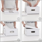 PRANDOM Collapsible Storage Box with Lid [3-Pack] Leather Fabric Foldable Storage Bin Organizer Container Basket Cube with Cover for Home Bedroom Closet Office Nursery White(13.6x9.6x6.9)