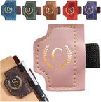 Personalized Mark Bookmark with Pen Holder, Leather Magnetic Book Marker 26 Letters,Custom Initials Page Marks, Gifts for Book Lovers Readers Men Women (Pink, C)