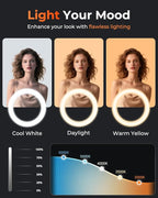Sensyne 10'' Ring Light with 50'' Extendable Tripod Stand, LED Circle Lights with Phone Holder for Live Stream/Makeup/YouTube Video/TikTok, Compatible with All Phones