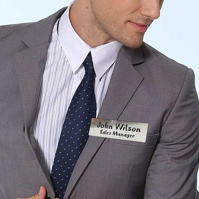 SINYUDUN Custom Engraved Name Tag Badges for Business, Personalized Identification with Pin, Magnetic, Adhesive, or Blank Backing, 1.5"x3", Black Text
