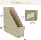 BLU MONACO | Set of 6 Foldable Taupe Magazine File Holders with Label Holders | Vertical File Organizer & File Storage Boxes for Desk, Shelves & Home Office