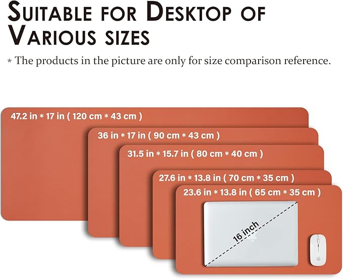 Leather Desk Mat - Small Non-Slip PU Desk Pad for Office and Home - Desk Organization and Accessories - Ideal for Large Mouse Pad and Small Desk Mats on Top of Desks (Orange,23.6"x 13.8")