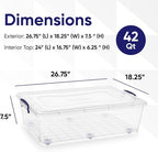 Superio Storage Bins with Lids, Clear Plastic Containers for Organizing, Stackable Totes, BPA Free, Odor Free, Organizer Boxes for Home, and Dorm (2 Pack, 42 Quart)