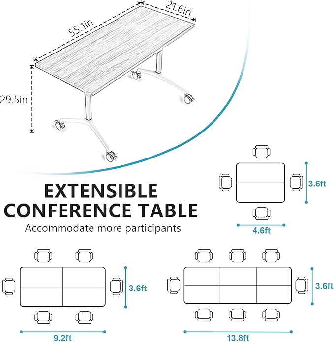 Goakwwuz Conference Room Table, Folding Conference Tables,Thicken Grey Tabletop,Flip Top Wooden Seminar Meeting Room Table for Conference Room Offices (6, BlackWoodGrain, 55.1”)