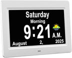 SSYA Dementia Clocks with Day and Date for Seniors,13 Alarms Custom Reminders, Extra Large Digital Calendar Clock for Elderly. (White)