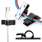 XHF 100pcs Adhesive Cable Wire Clips Black, Outdoor Cable Management Wire Organizer Cord Holder for Under Desk, Car, Wall, TV PC Ethernet Cable