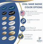 Custom Engraved Name Tag Badges – Personalized Identification with Pin or Magnetic Backing, 2.8 Inch Oval, European Gold/Black