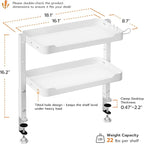 ARES WING 2-Tier Clamp On Desk Shelf, 16 inch Adjustable Above or Under Desk Storage Shelves Holds 44 lbs, Heavy Duty Desktop Organizer with Headphone Holder for Working and Gaming Accessories, White