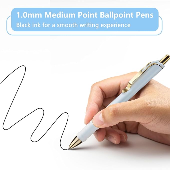 1.0mm Ballpoint Pens Retractable Cute Black Ink Pens with Silicone Grip Smooth Writing Suitable for Office, Note-taking (18 pcs)