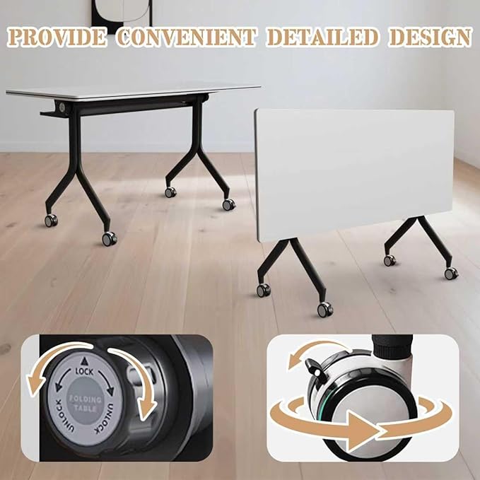 Goakwwuz Conference Room Table, Folding Conference Tables,Thicken Grey Tabletop,Flip Top Wooden Seminar Meeting Room Table for Conference Room Offices (2, Black Drawer, 55.1”)